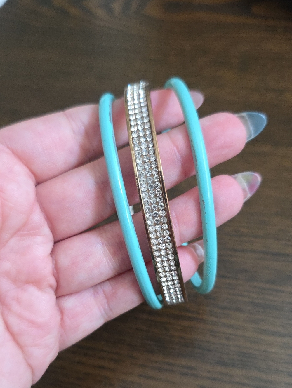 Turquoise Multi-Row Rhinestone Bracelet - Picture 2 of 4